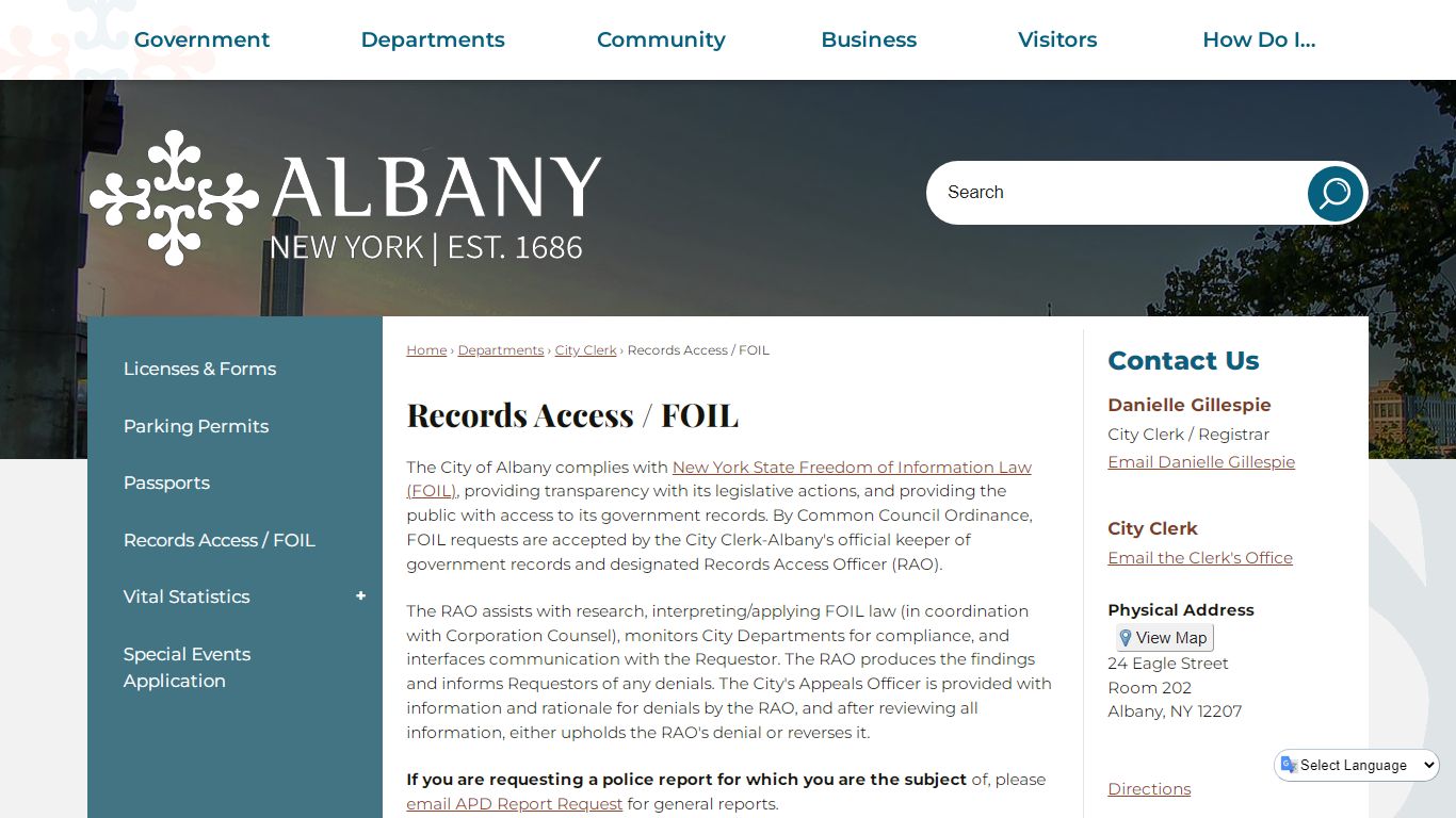 Records Access / FOIL | Albany, NY